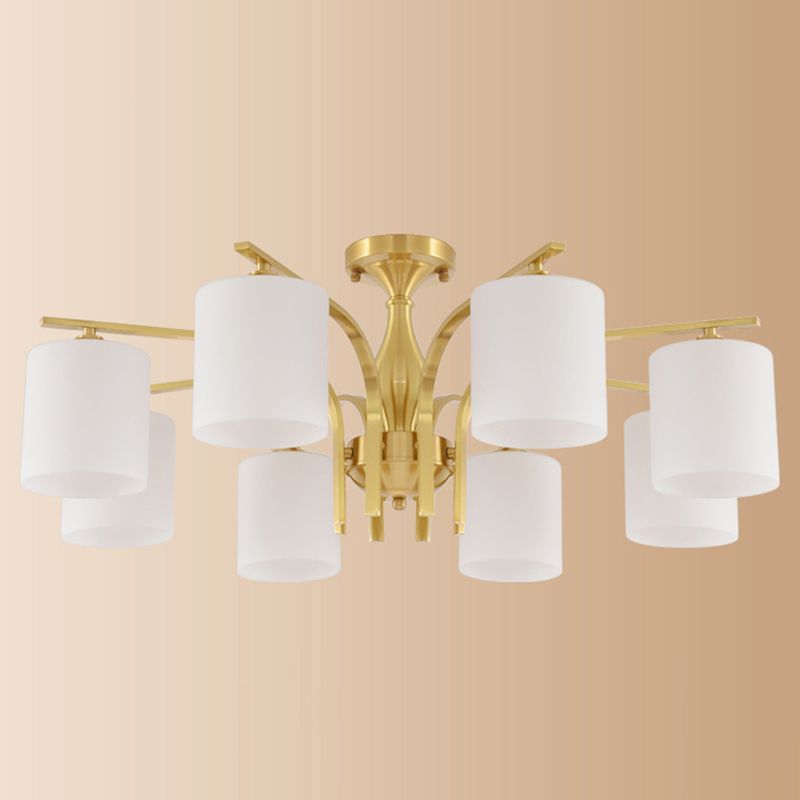 Modern Style Chandelier Light Fixture Gold Cylinder Chandelier Light Fixture with Glass Shade