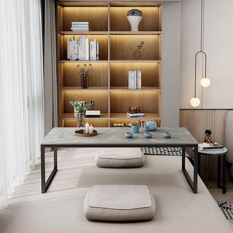 Glam 11.8" H Rectangle Slate Coffee Table Metal 2 Legs Cocktail Table