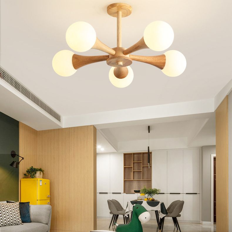Ultra-Modern Sputnik appeso il lampadario sospensione in legno con cavo sospeso per soggiorno