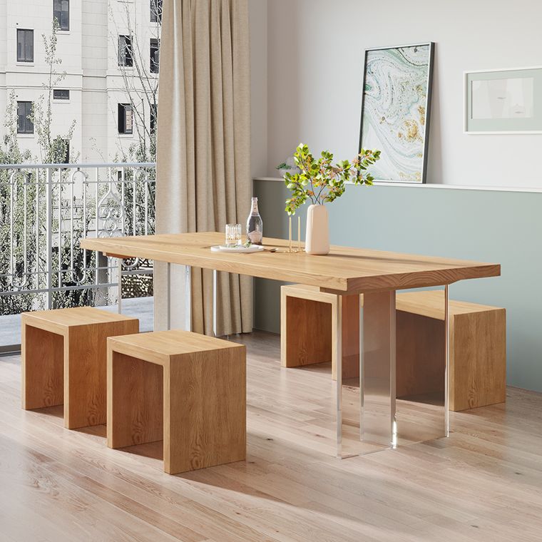 Contemporary Khaki Standard Dining Table Solid Wood Rectangle Dining Table with Double Pedestal Base