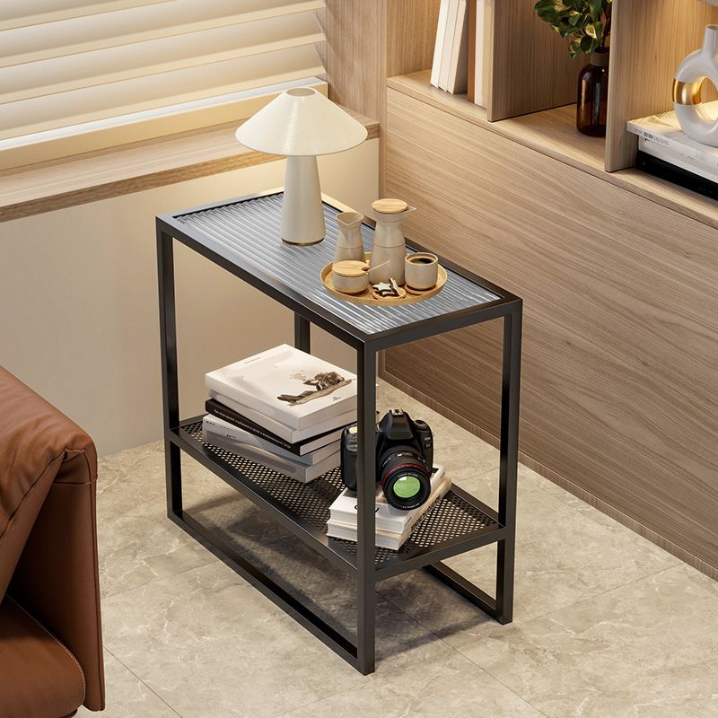 Rectangle Glass Top Side Table 21.65" Tall Metal Frame End Table with Shelf