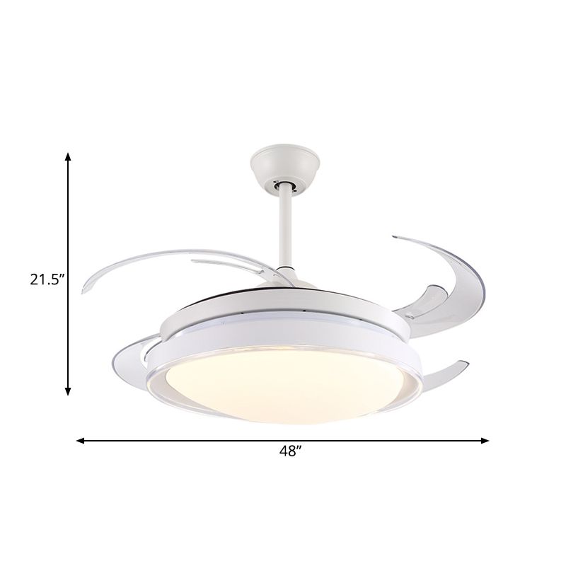 Lámpara de ventilador colgante de círculo contemporáneo LED acrílico Semi Flush Luz de techo en blanco con 4 cuchillas, 48 "de ancho
