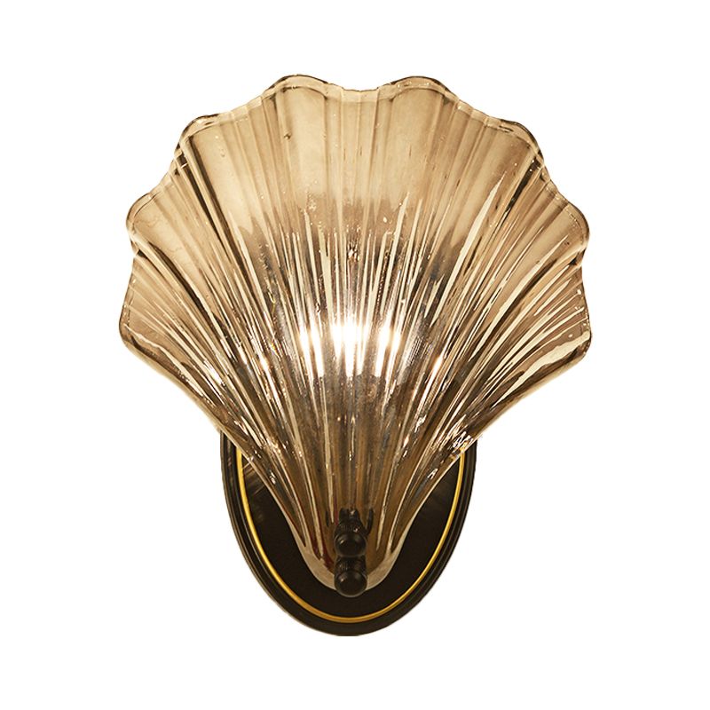 Lampada da parete a guscio a guscio singolo stile country in stile nero/oro fochi di illuminazione in vetro a costola