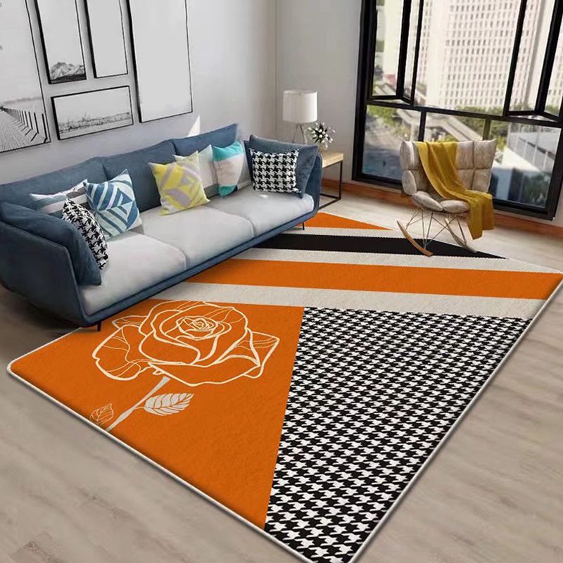 Orange Modern Area Carpet Polyester Graphic Carpet Washable Carpet for Home Decor