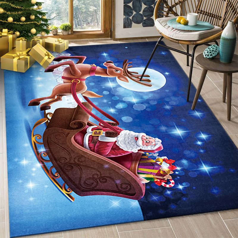 Green Christmas Pattern Rug Polyester Modern Area Carpet Non-Slip Rug for Living Room