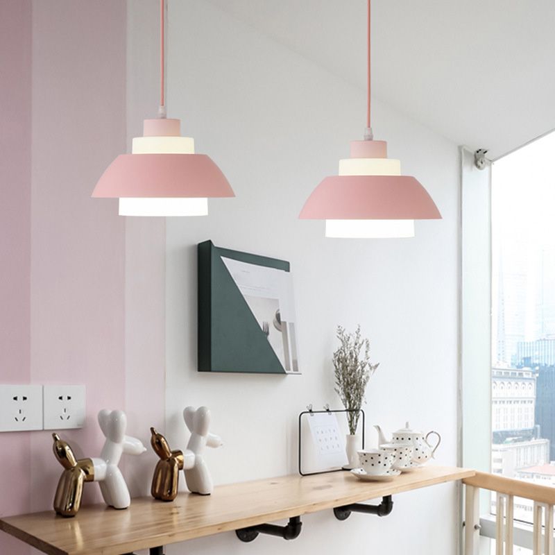 Bol en aluminium plafonnier pendrier léger macaron à la lampe à bulbe unique avec insert de l'ombre acrylique