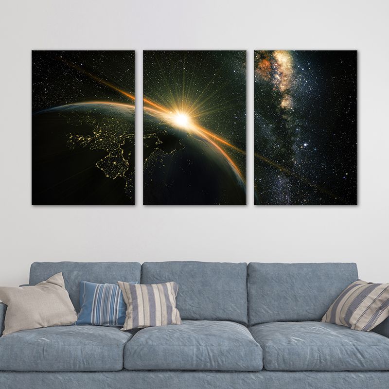 Peinture moderne fantaisie avec vue sur la planète, toile multi-pièces, décoration murale de couleur douce pour chambre d'amis