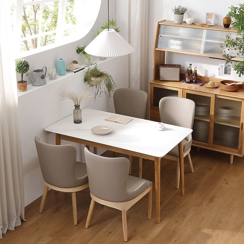 Mesa rectangular blanca contemporánea, mesa de comedor estándar de piedra sinterizada para cocina