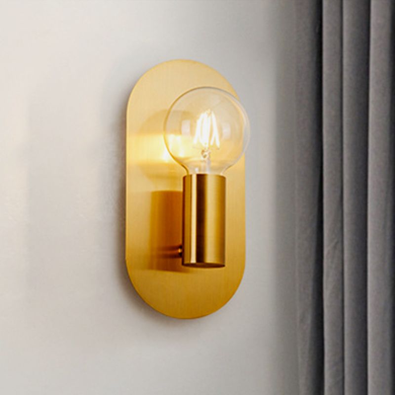 1 hoofd blootgestelde lamp wandmontage lamp met ovale metalen achterplaat post moderne wandverlichting in goud