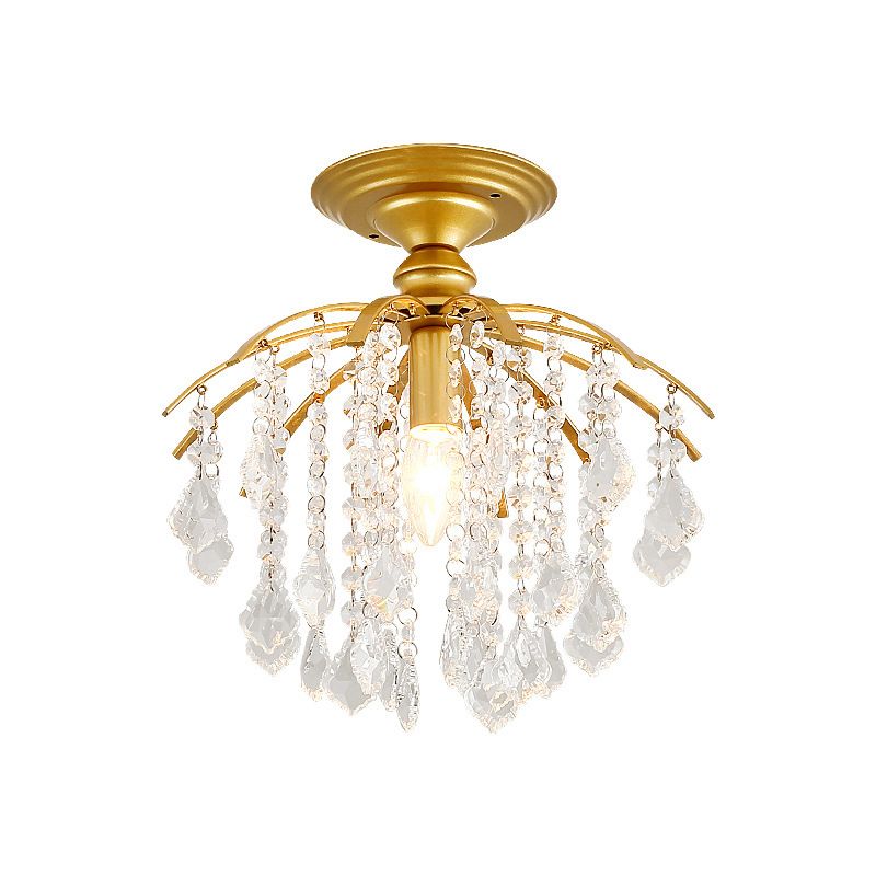 Metal Branch Semi Flush Mount Lighting Rural 1 Head Hallway Crystal Ceiling Light Fixture