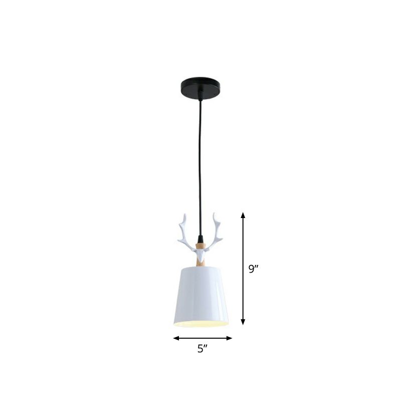 Macaron Taper Hanging Ceiling Light Metal Single Dining Room Drop Pendant with Antler Decor