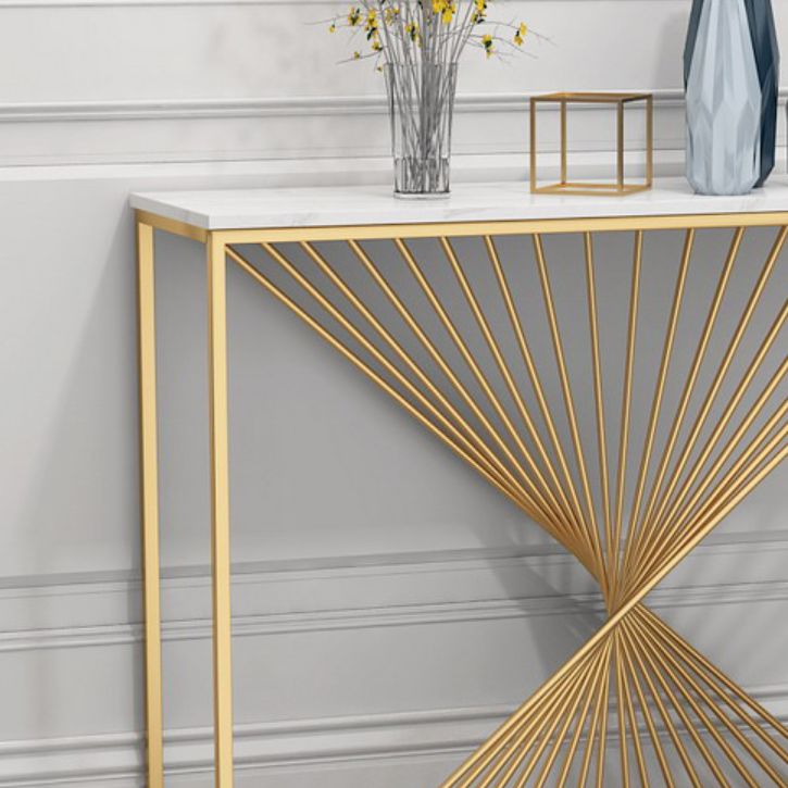Rectangle Marble Top Accent Table with Iron Frame Base for Hall