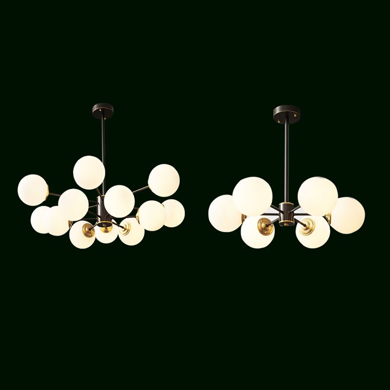 Copper Chandelier Lighting Multi-Head Hanging Light Fixtures with White Glass Shade