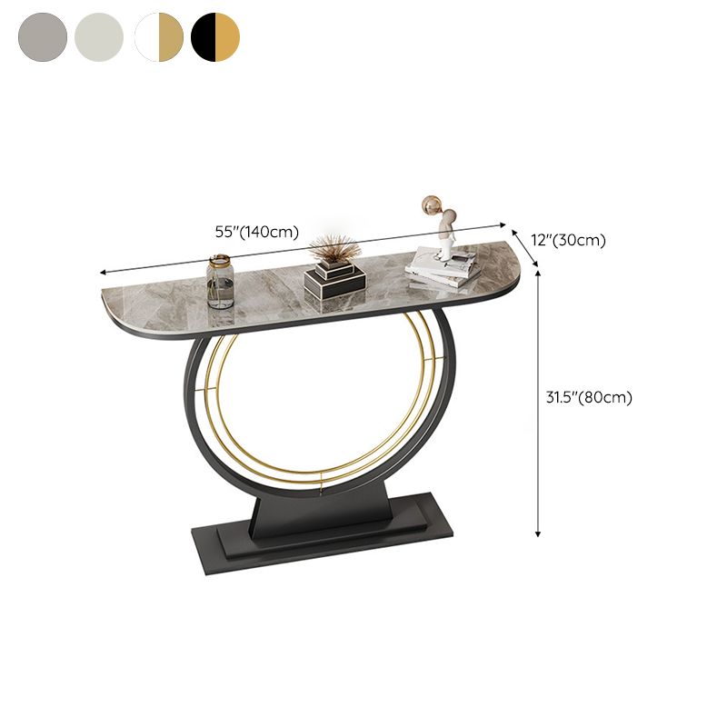 Glam Stone Console Table Half Moon Stain Resistant Accent Table for Hall