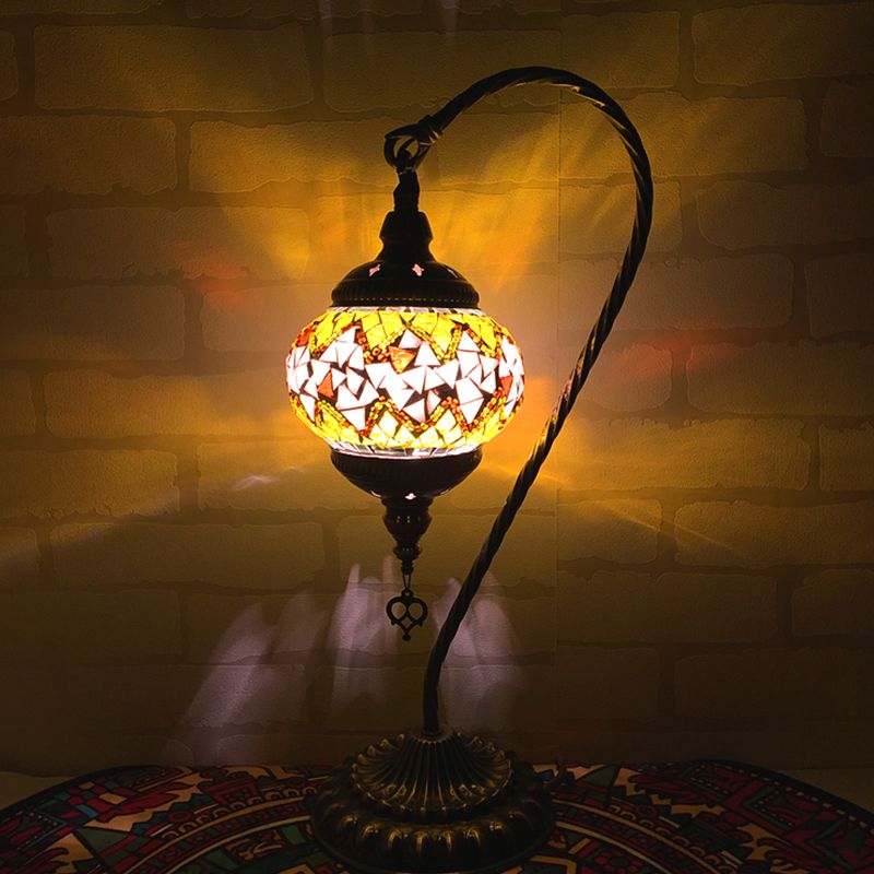 Mesa de dormitorio de brazo curvo Luz de arte retro de vidrio retro bulbo individual blanco/amarillo/naranja lámpara de noche