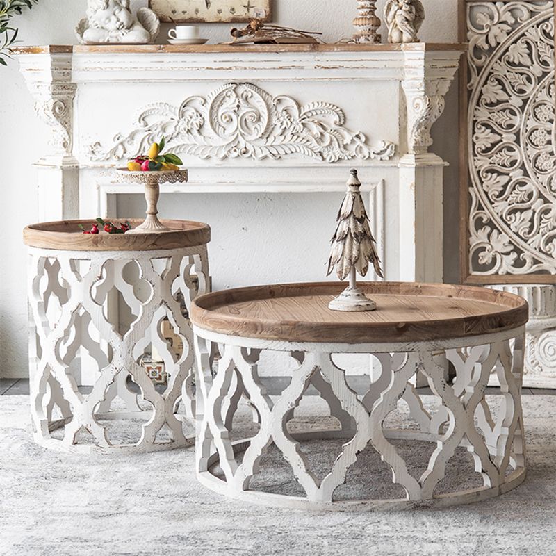 French Country Distressed Coffee Table Wooden Coffee Cocktail Table for Living Room