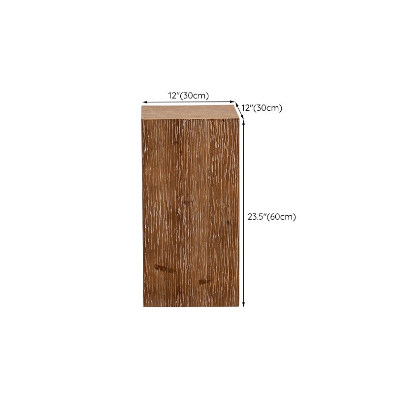 Solid Wood Drum Side Table Brown Side End Snack Table in Distressed Finish