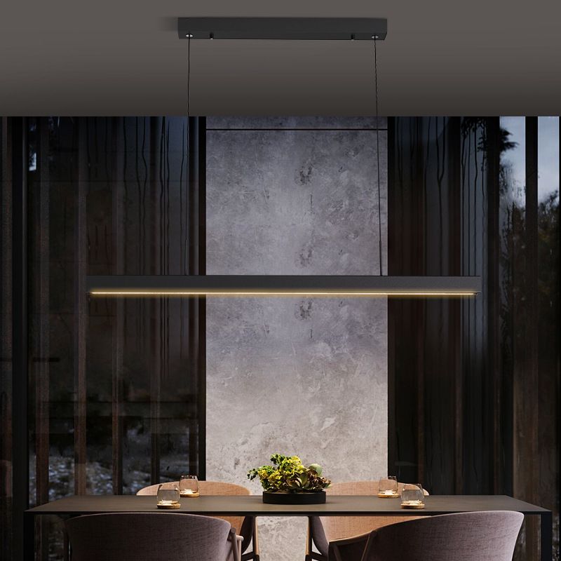 Black Metal Hanging Pendant Lights Contemporary Linear Hanging Lamps for Dining Room