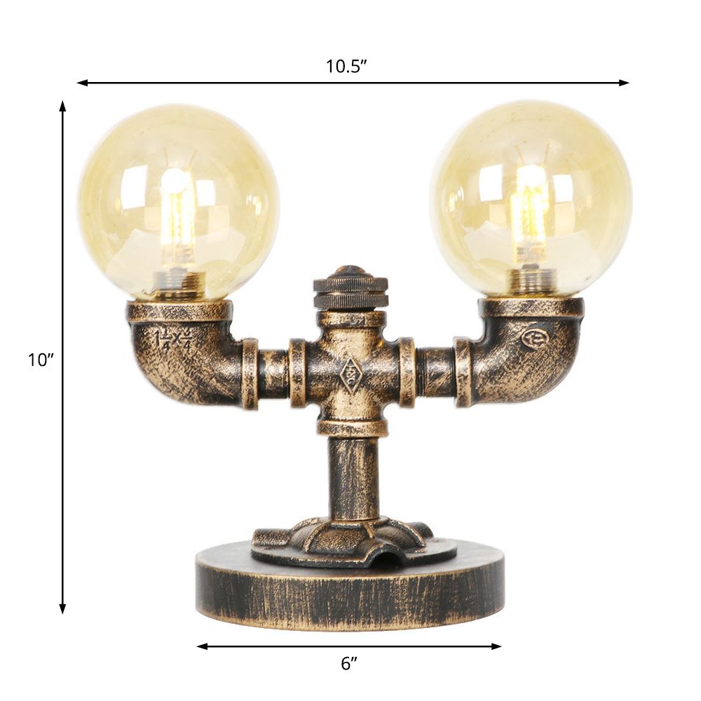 Tarea de sombra redonda de vidrio transparente/ámbar iluminación vintage estilo 2 luces lámpara de escritorio de cafetería en plata antigua/bronce