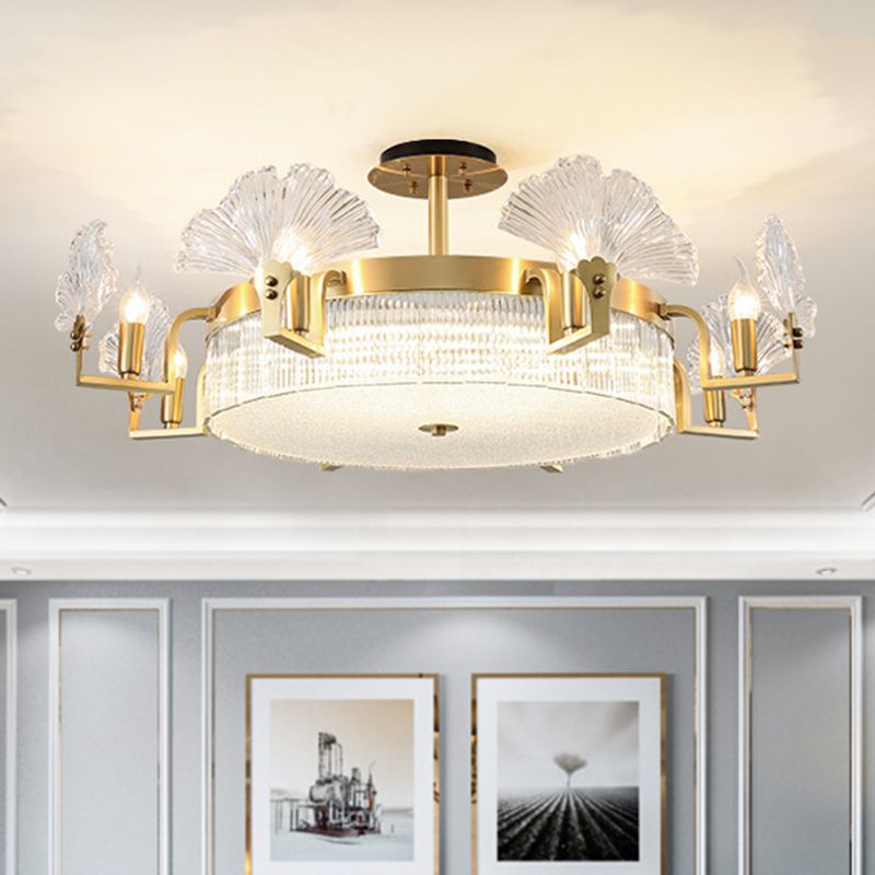 Lámpara de lámpara de lámpara en forma de hoja de ginkgo lámpara de vidrio acanalado lámpara en oro