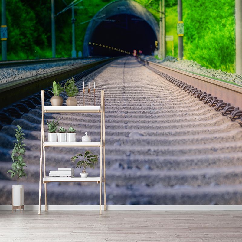 3D Illusion Wall Mural with Tunnel Pattern Contemporary Mildew Resistant Wall Art for Living Room