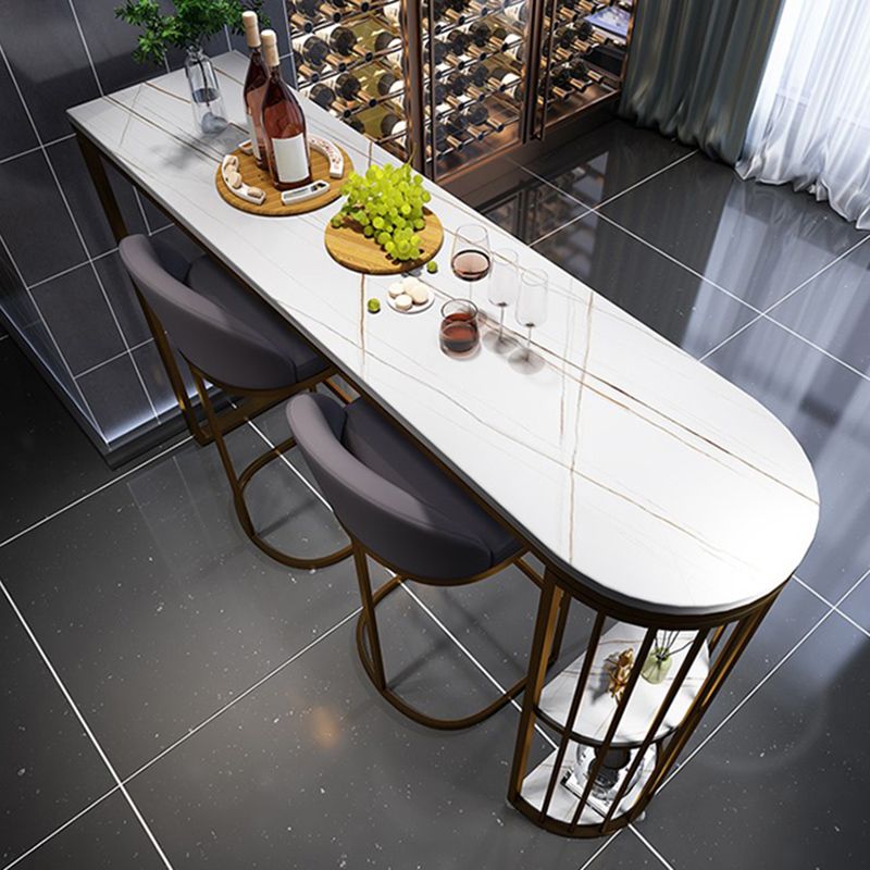 Industrial Free Form Bar Height Table Metal and Stone Bar Table with Double Pedestal