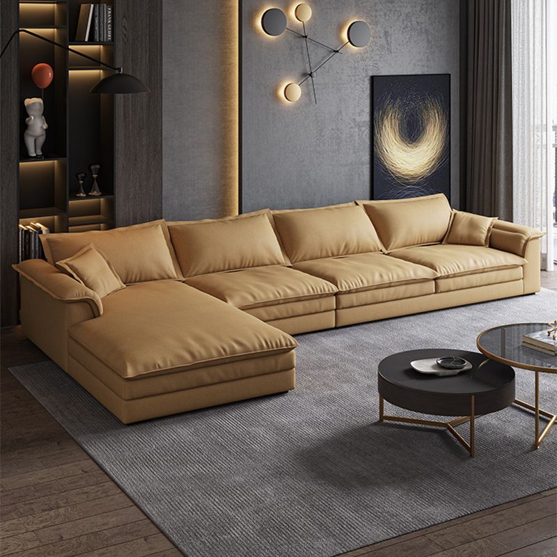 Nordic Pillow Top Arm Sofa & Chaise Faux Leather Sofa with Pillows