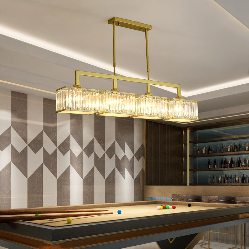 Modern Simple Island Pendant Rectangle Shade Crystal Island Lights for Restaurant