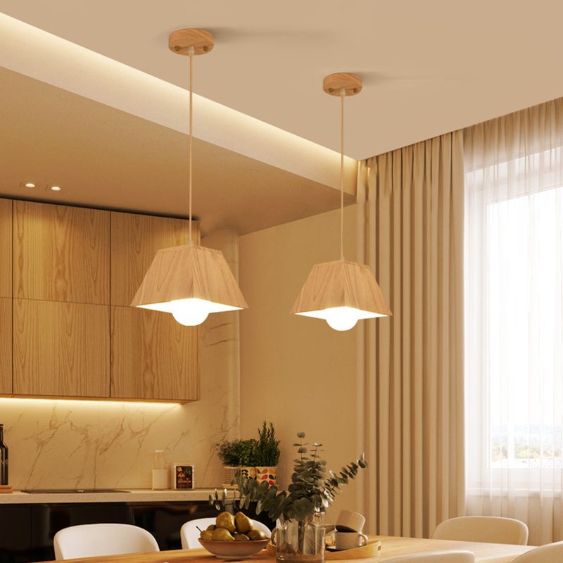 Small Dining Room Pendant Lighting Wooden 1 Head Simplicity Hanging Ceiling Light