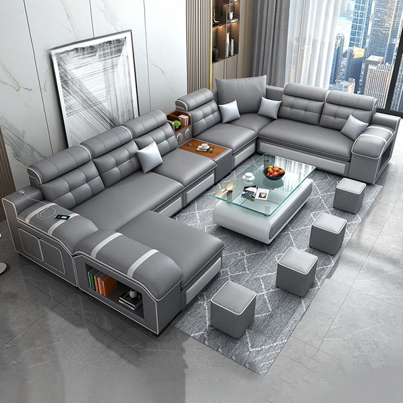 Contemporary Grey Sofa/sectional with Storage and USB for Living Room