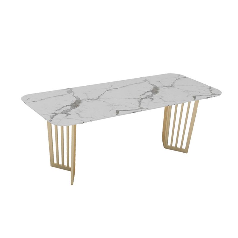 Glam Curved Office Desk White Marble Home Writing Desk with Metal Legs