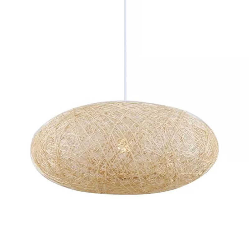 Beige Ellipse Pendulum Light Asia 1 bol Rattan Hangende hanger over tafel, 16 "/19,5" breed