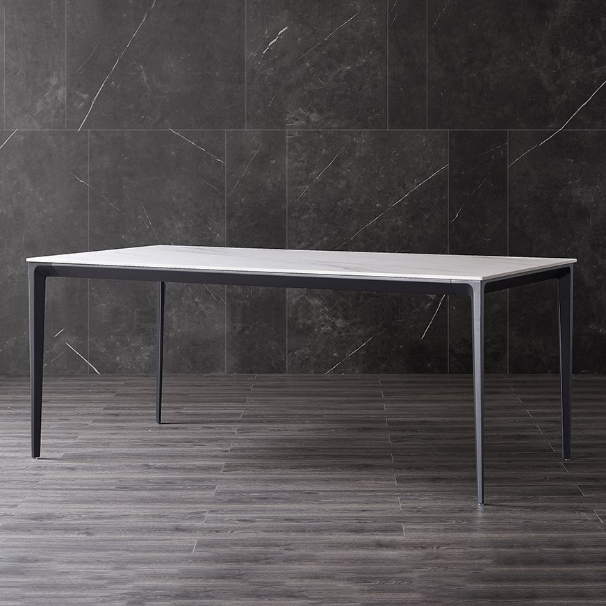 Modern Style Sintered Stone Dining Table White Rectangle Table with 4 Legs for Kitchen