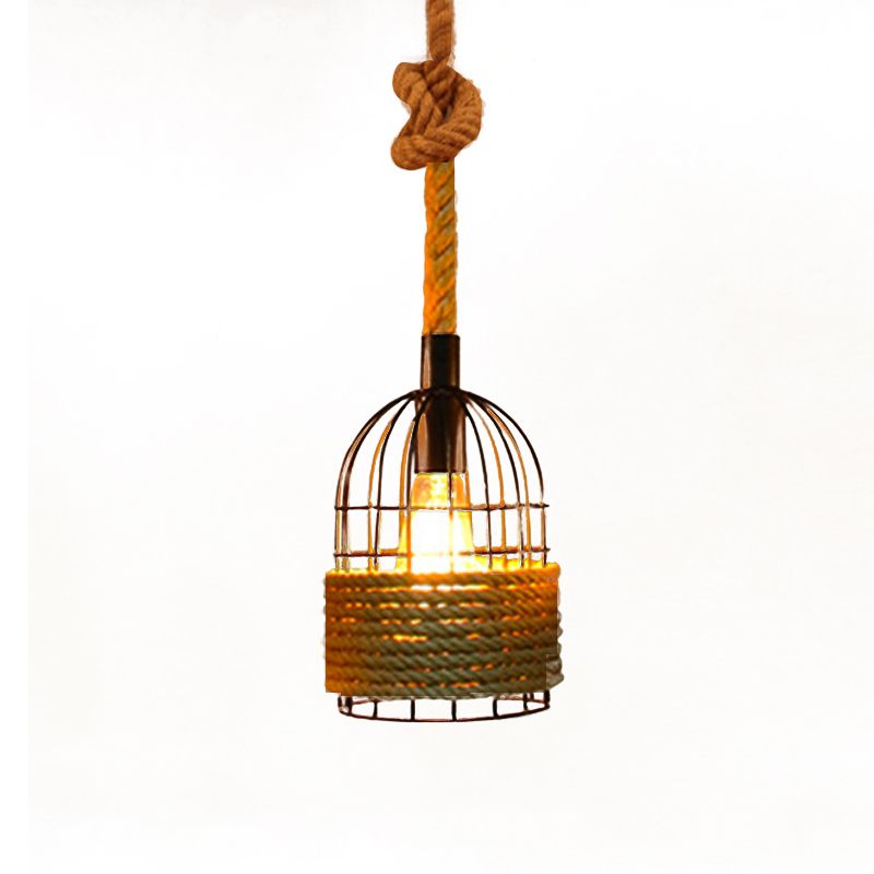 Cage Shape Pendant Lighting Modern Style Metal 1/3/5 Lights Hanging Lamp in Brown