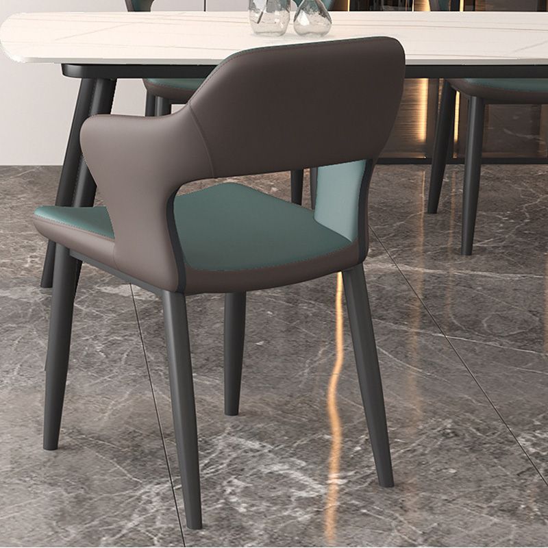 Modern Faux Leather Dining Side Chairs Open Back Dining Arm Chair for Dining Room