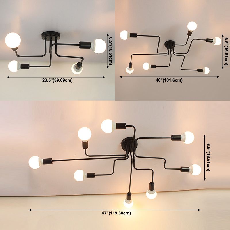 Lámpara de metal Delgada Semi-Vaciado de Luz Lámpara de techo de Loft de Luz en Negro