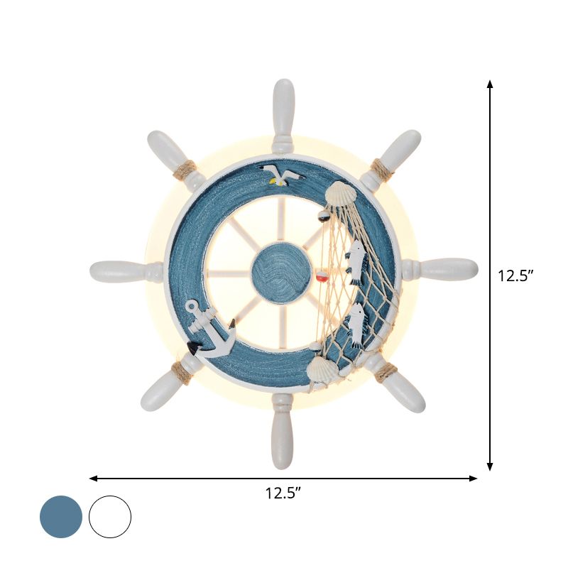 Rudder Resin Wall Lighting Ideas Coastal LED White/Blue Wall Mount Lamp with Round Acrylic Shade in Warm/White Light