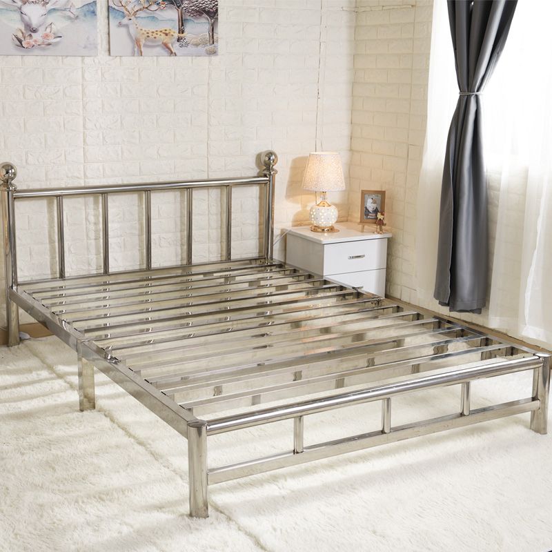 Silver Modern Steel Bed Rectangular Standard Bed with Metal Legs