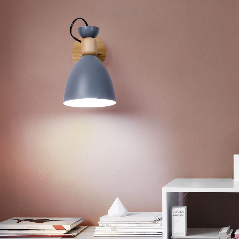 Wrought Iron Macaron Wall Sconce in Modern Concise Style Wooden Dome Wall Lamp for Interior Spaces