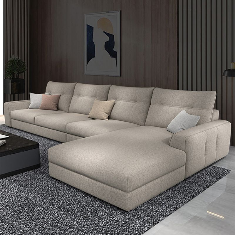 Tufted Back Sectional with Bolster Pillows Sqaure Arm Sectional