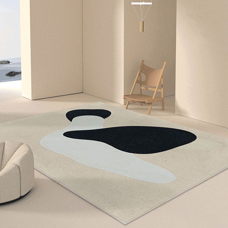 White Minimalist Rug Polyester Color Block Rug Stain Resistant Rug Drawing Room