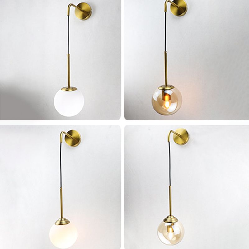 Modernism Simplicity Glass Wall Lamp Adjustable Suspension Wire Design Single Bulb Orb Sconce Light for Bedroom
