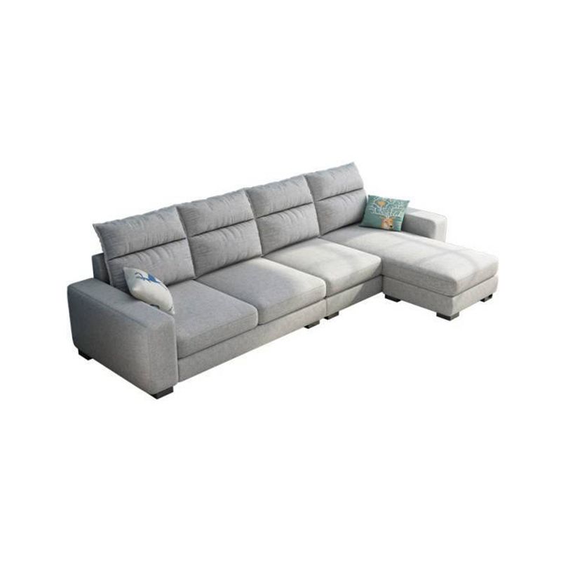 Square Arm 4-Seater Sofa & Chaise 106.3" W Linen/Faux Leather Cushions Sofa