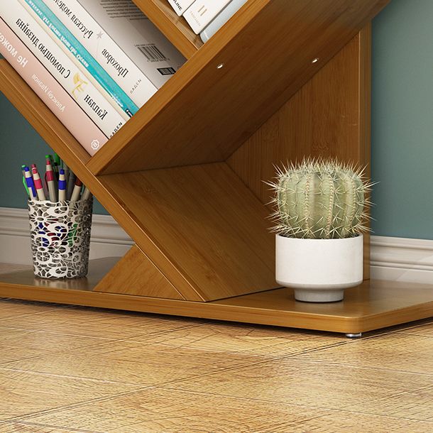 Modern Bamboo Bookshelf Geometric Closed Back Vertical Bookcase