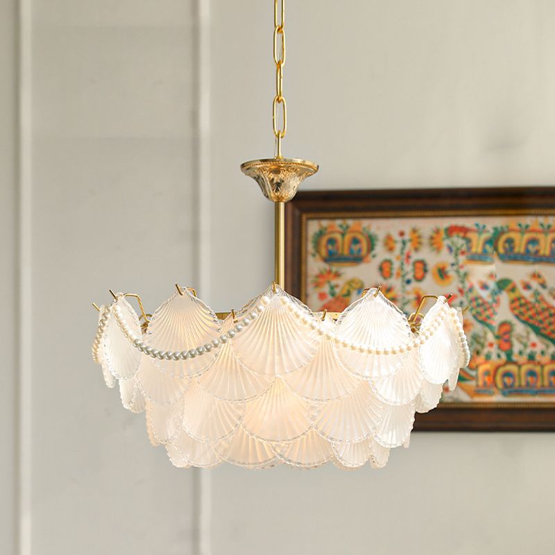 Modern Shell Shape Chandelier Glass Multi Light Hanging Light in White for Bedroom
