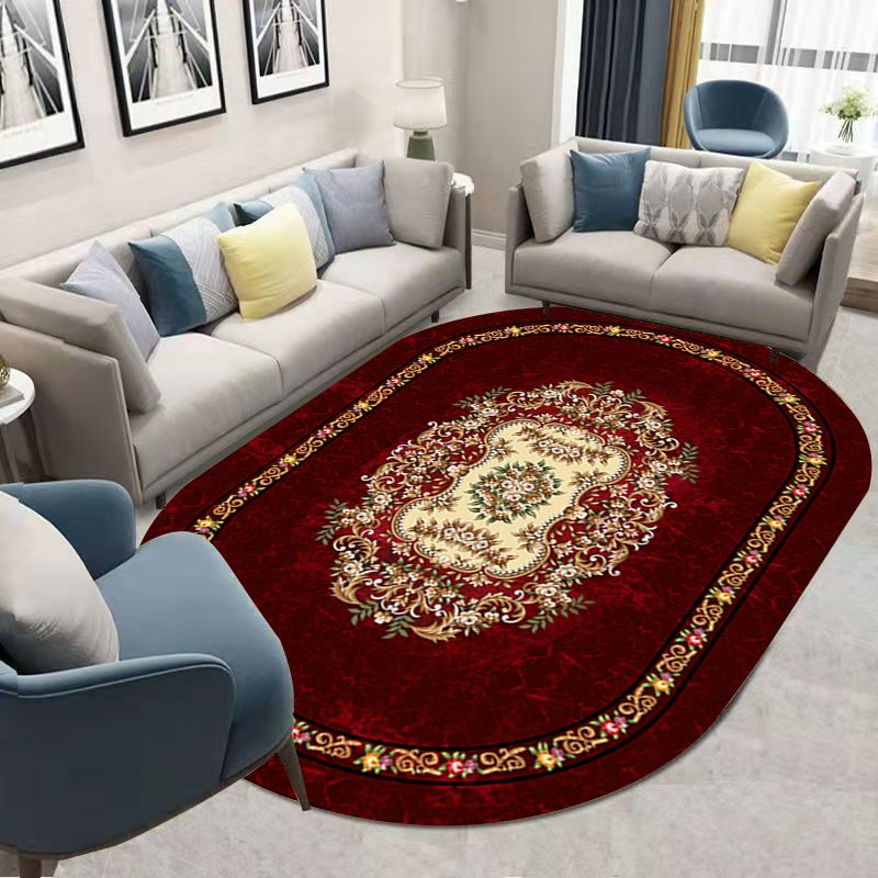 Green Bohemian Rug Blending Graphic Rug Non-Slip Backing Rug for Living Room