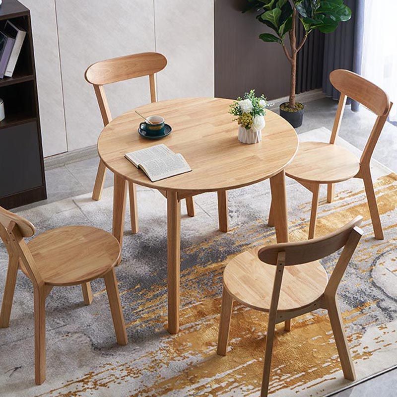 Rubberwood Solid Wood Dining Table Round Dining Table in Walnut and Natural