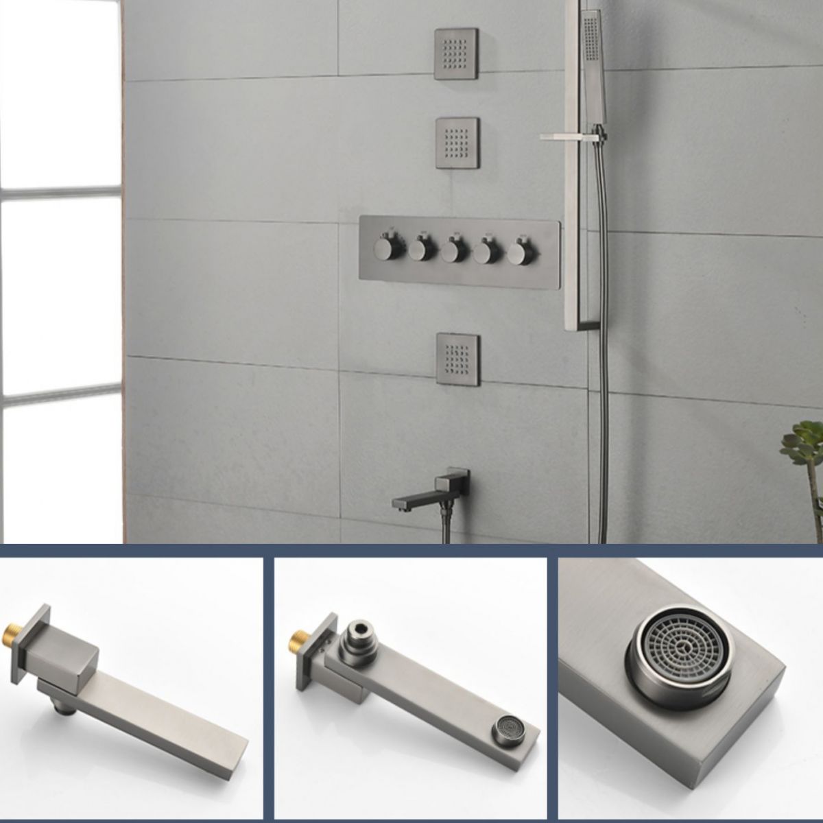 Modern Shower Head Combo Brass Slide Bar Included Wall Mounted Shower System