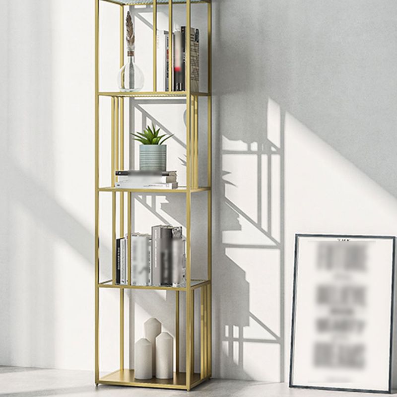 4-Shelf Modern Open Etagere Bookshelf with Iron Frame Glass Shelf