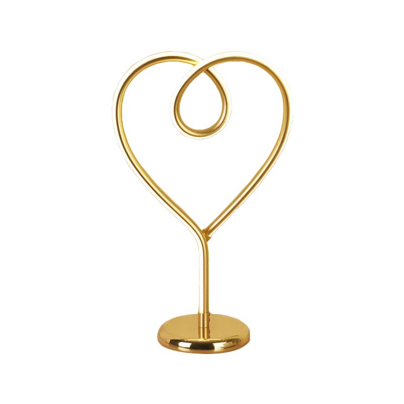 Loving Heart Night Lighting Simple Metal White/Gold LED Desk Lamp with Round Pedestal in Warm/White Light for Bedroom